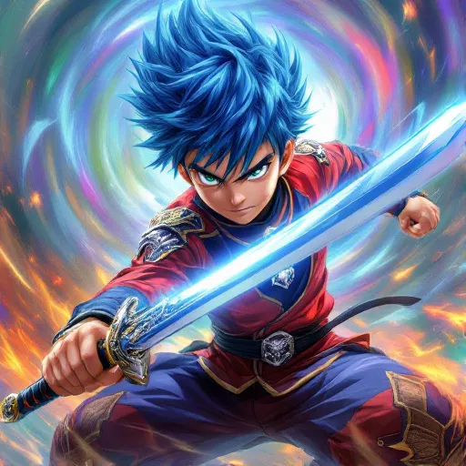 A determined young boy with spiky hair and bright eyes, wearing a distinctive outfit. He possesses unwavering courage and loyalty, constantly striving to protect friends and overcome challenges through sheer willpower and training. In intense battle scenes, he unleashes powerful special moves while shouting inspirational phrases, demonstrating growth through each confrontation., anime boy, shonen style, dynamic pose, vibrant colors, action-oriented, anime character portrait, high quality, detailed, best quality, masterpiece, high resolution